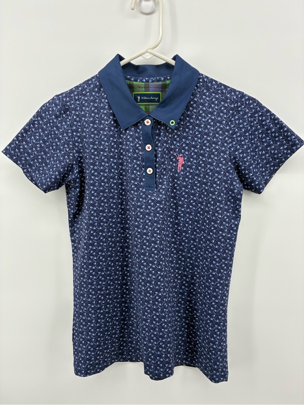 Navy Geometric Polo Shirt with Contrast Collar